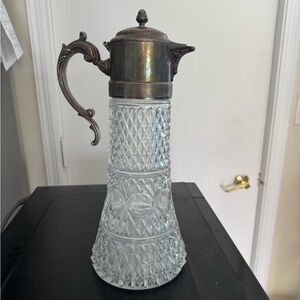 Vintage Glass and Metal Pitcher